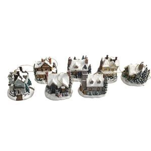 VTG Thomas Kinkade's Winter Memories Illuminated Christmas Ornaments, Set of 7